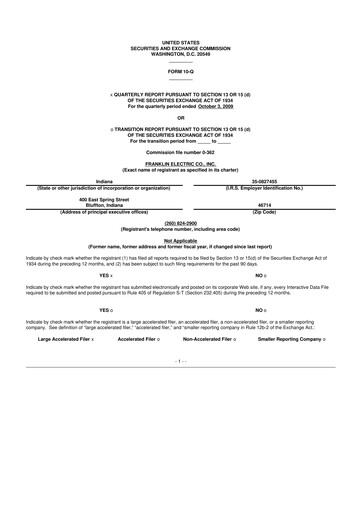 Miniature Franklin Electric
 10-Q Rapport trimestriel  
