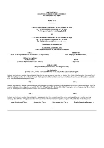 Miniature Franklin Electric
 10-Q Rapport trimestriel 2010 