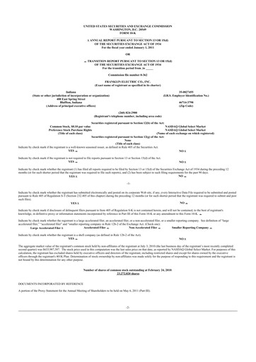 Thumbnail Franklin Electric
 10-K Annual Report 2010
