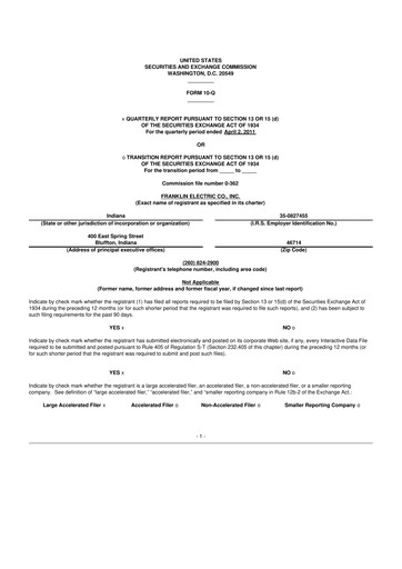 Miniature Franklin Electric
 10-Q Rapport trimestriel 2011 