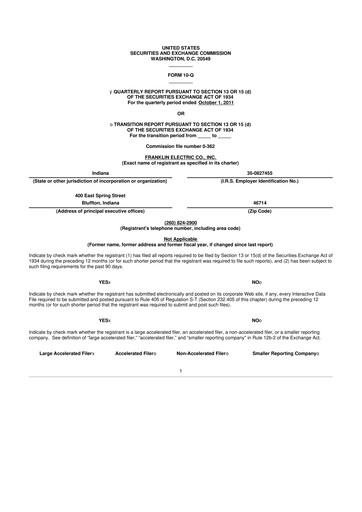 Miniature Franklin Electric
 10-Q Rapport trimestriel 2011 