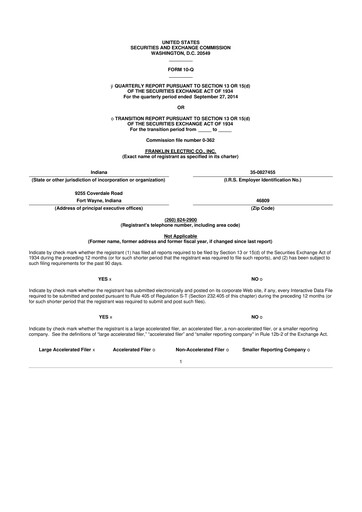 Miniature Franklin Electric
 10-Q Rapport trimestriel 2014 