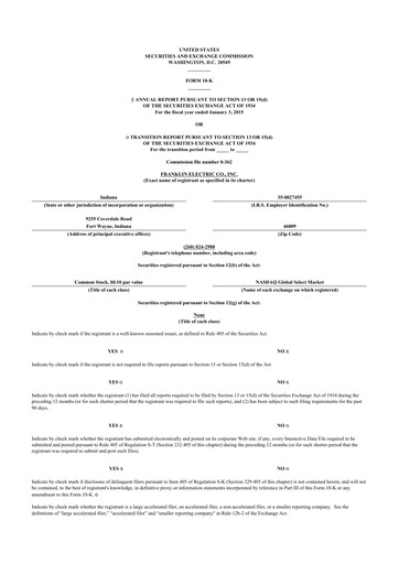 Thumbnail Franklin Electric
 10-K Annual Report 2014