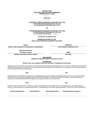 Miniature Franklin Electric
 10-Q Rapport trimestriel 2015 