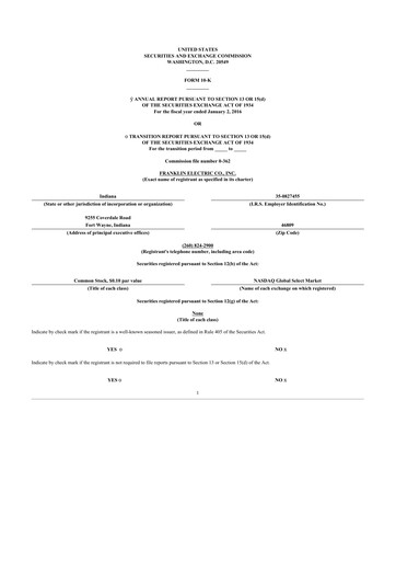 Thumbnail Franklin Electric
 10-K Annual Report 2015