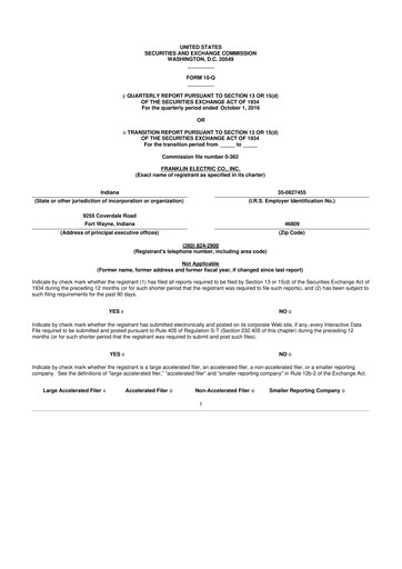 Miniature Franklin Electric
 10-Q Rapport trimestriel 2016 