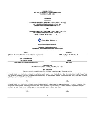 Miniature Franklin Electric
 10-Q Rapport trimestriel 2017 
