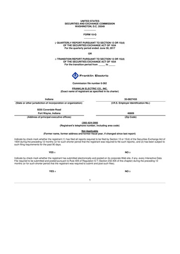 Miniature Franklin Electric
 10-Q Rapport trimestriel 2017 