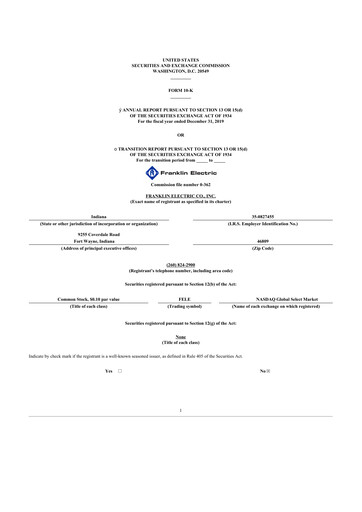 Thumbnail Franklin Electric
 10-K Annual Report 2019