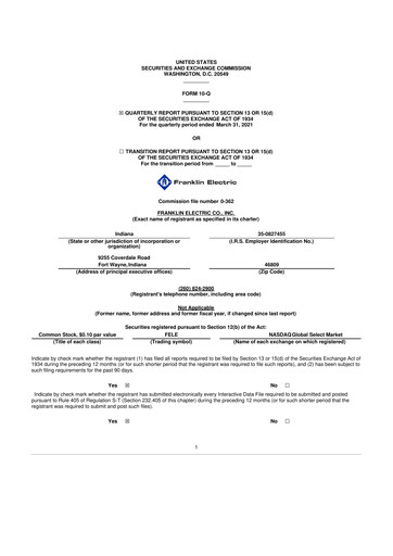 Miniature Franklin Electric
 10-Q Rapport trimestriel 2021 