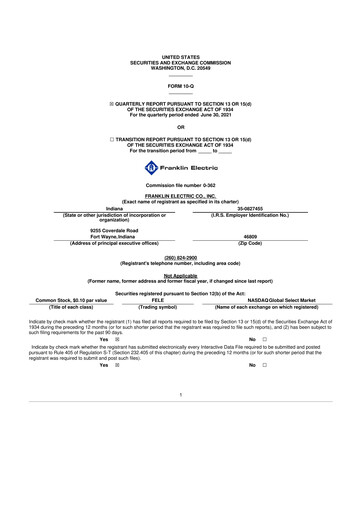 Miniature Franklin Electric
 10-Q Rapport trimestriel 2021 