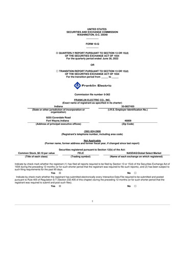 Miniature Franklin Electric
 10-Q Rapport trimestriel 2022 