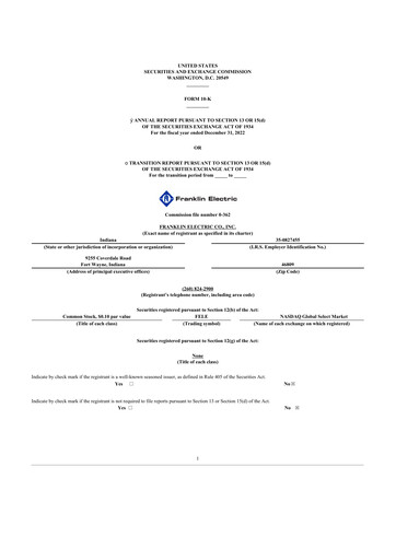 Thumbnail Franklin Electric
 10-K Annual Report 2022