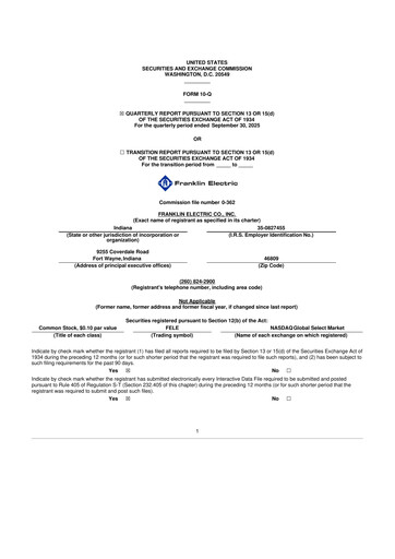 Miniature Franklin Electric
 10-Q Rapport trimestriel 2025 