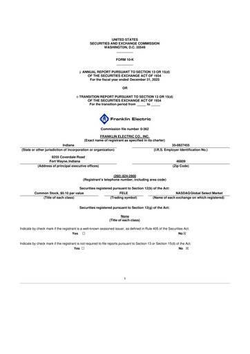 Miniature Franklin Electric
 10-K Rapport annuel 2025