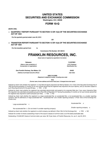 Thumbnail Franklin Resources 10-Q Quarterly Report FY2012 