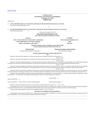 Thumbnail Franklin Resources 10-K Annual Report 2012