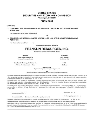 Thumbnail Franklin Resources 10-Q Quarterly Report FY2013 