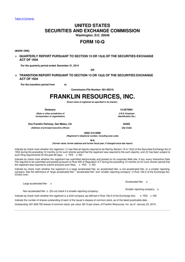 Thumbnail Franklin Resources 10-Q Quarterly Report FY2015 