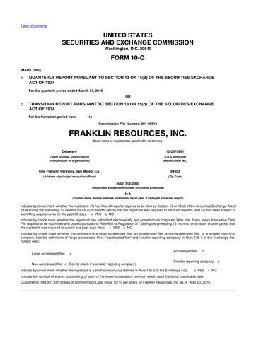 Thumbnail Franklin Resources 10-Q Quarterly Report FY2016 