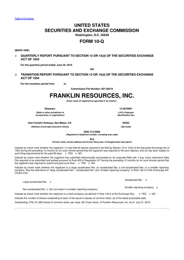 Thumbnail Franklin Resources 10-Q Quarterly Report FY2016 