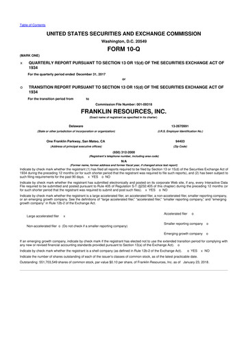 Thumbnail Franklin Resources 10-Q Quarterly Report FY2018 