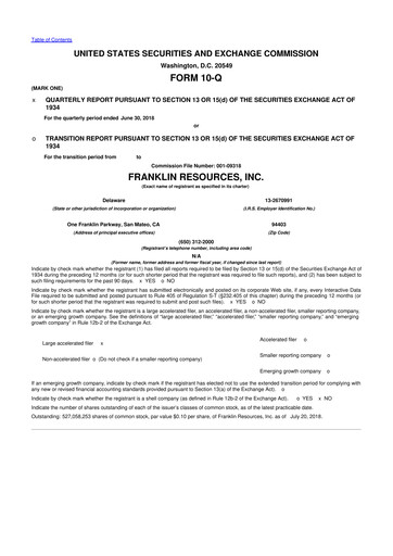 Thumbnail Franklin Resources 10-Q Quarterly Report FY2018 