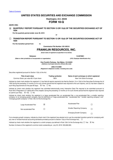 Thumbnail Franklin Resources 10-Q Quarterly Report FY2019 
