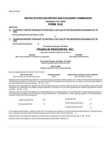 Thumbnail Franklin Resources 10-Q Quarterly Report FY2022 