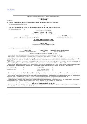 Thumbnail Franklin Resources 10-K Annual Report 2022