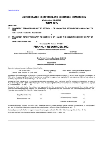 Thumbnail Franklin Resources 10-Q Quarterly Report FY 