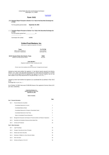 Thumbnail Cullen/Frost Bankers 10-Q Quarterly Report FY 