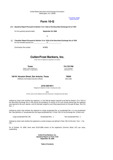 Thumbnail Cullen/Frost Bankers 10-Q Quarterly Report FY 