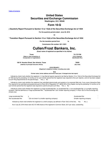Thumbnail Cullen/Frost Bankers 10-Q Quarterly Report FY2016 