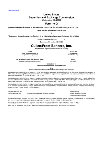 Thumbnail Cullen/Frost Bankers 10-Q Quarterly Report FY2018 