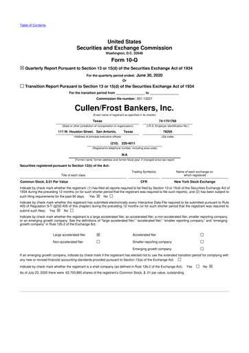 Thumbnail Cullen/Frost Bankers 10-Q Quarterly Report FY2020 