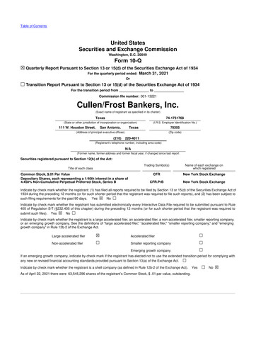 Thumbnail Cullen/Frost Bankers 10-Q Quarterly Report FY2021 