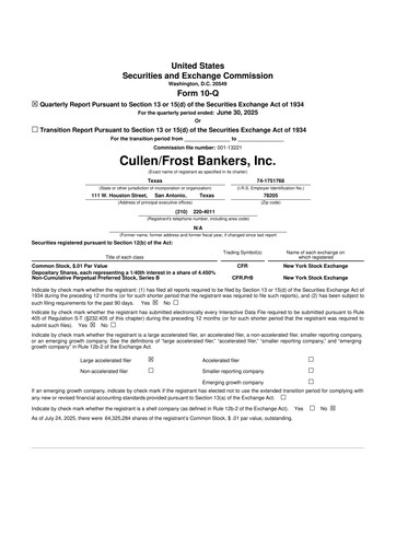 Thumbnail Cullen/Frost Bankers 10-Q Quarterly Report FY2025 