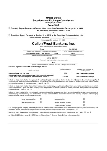 Thumbnail Cullen/Frost Bankers 10-Q Quarterly Report FY2026 