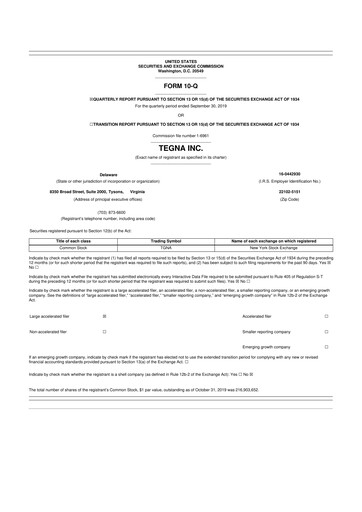 Thumbnail Tegna 10-Q Quarterly Report FY2019 