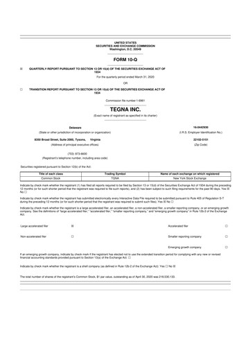 Thumbnail Tegna 10-Q Quarterly Report FY2020 