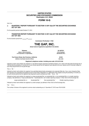 Thumbnail Gap Inc.
 10-Q Quarterly Report FY2012 