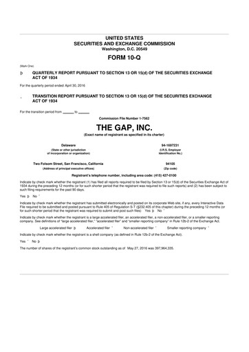 Thumbnail Gap Inc.
 10-Q Quarterly Report FY2016 