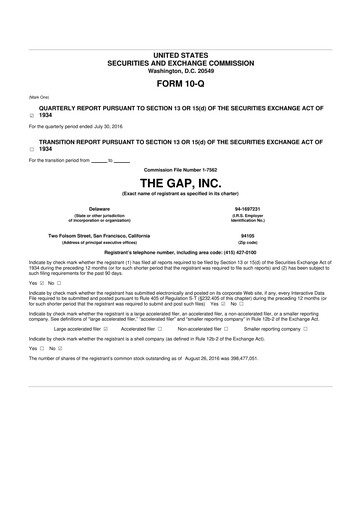 Thumbnail Gap Inc.
 10-Q Quarterly Report FY2016 