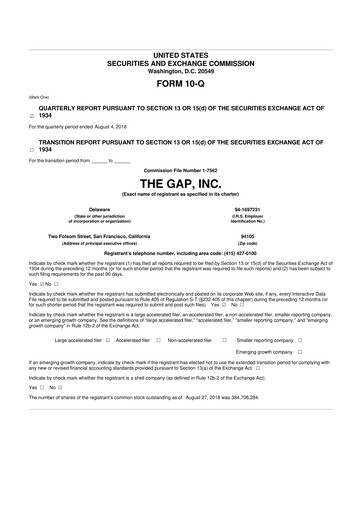 Thumbnail Gap Inc.
 10-Q Quarterly Report FY2018 