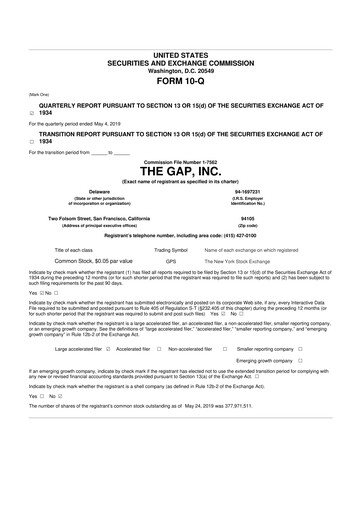 Thumbnail Gap Inc.
 10-Q Quarterly Report FY2019 