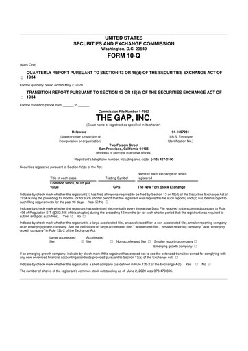 Thumbnail Gap Inc.
 10-Q Quarterly Report FY2020 