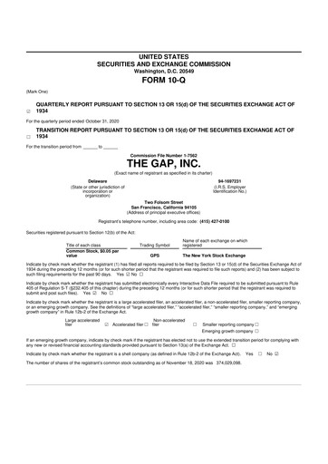 Thumbnail Gap Inc.
 10-Q Quarterly Report FY2020 