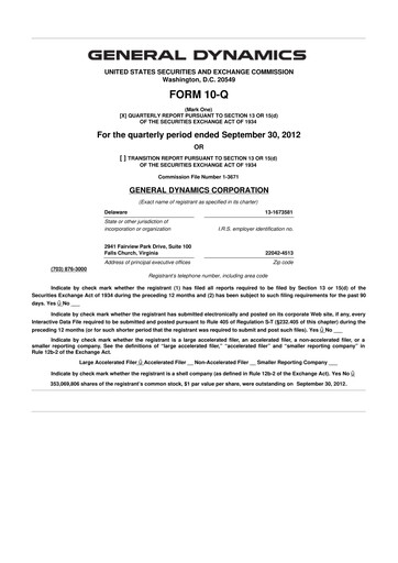 Thumbnail General Dynamics 10-Q Quarterly Report FY2012 