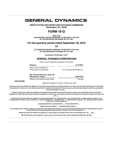 Thumbnail General Dynamics 10-Q Quarterly Report FY2018 